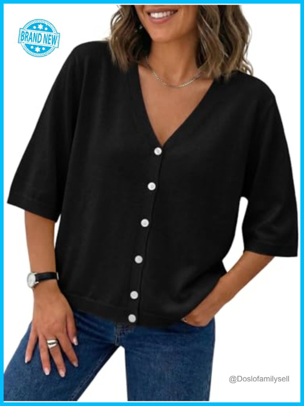 Saodimallsu Women's Half Short Sleeve Lightweight V Neck Button Down Cardigan